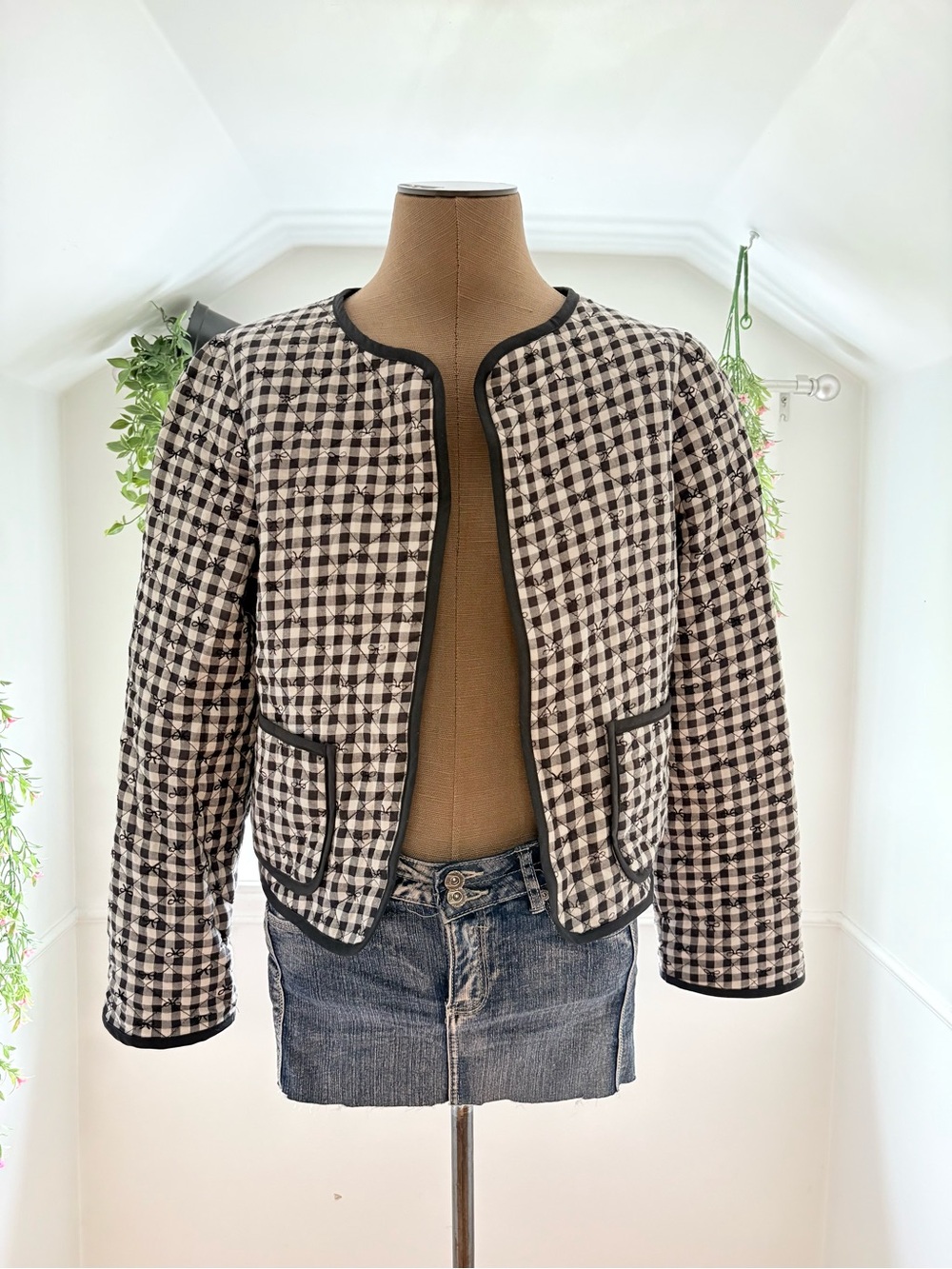 House of Harlow 1960 Black & White Gingham Quilted Crop Blazer